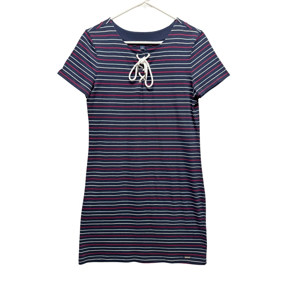 Tommy Hilfiger Dress Lace Up Striped‎ Small Navy Blue Women
